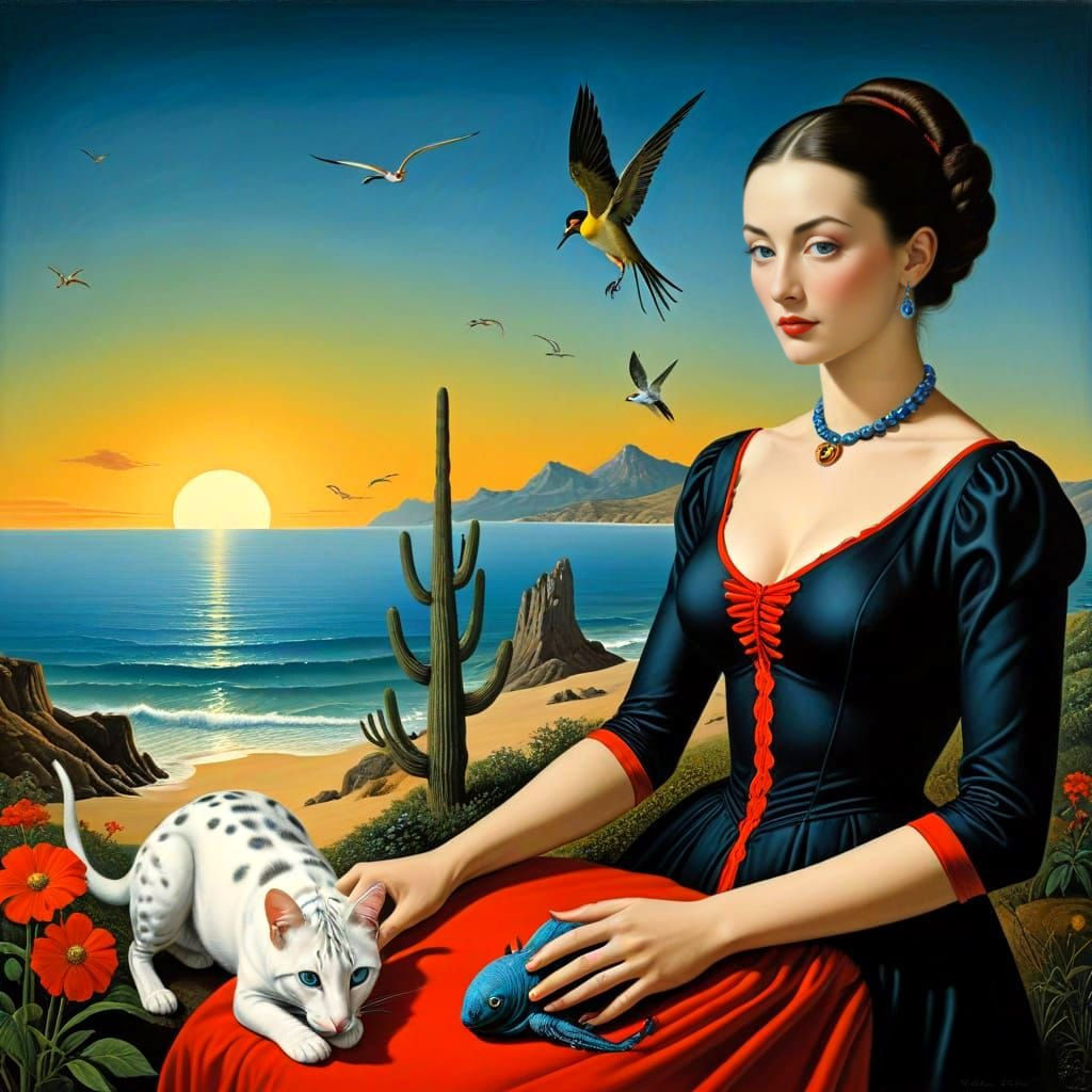 Surreal Dreamscape with Woman and Fantastic Animals