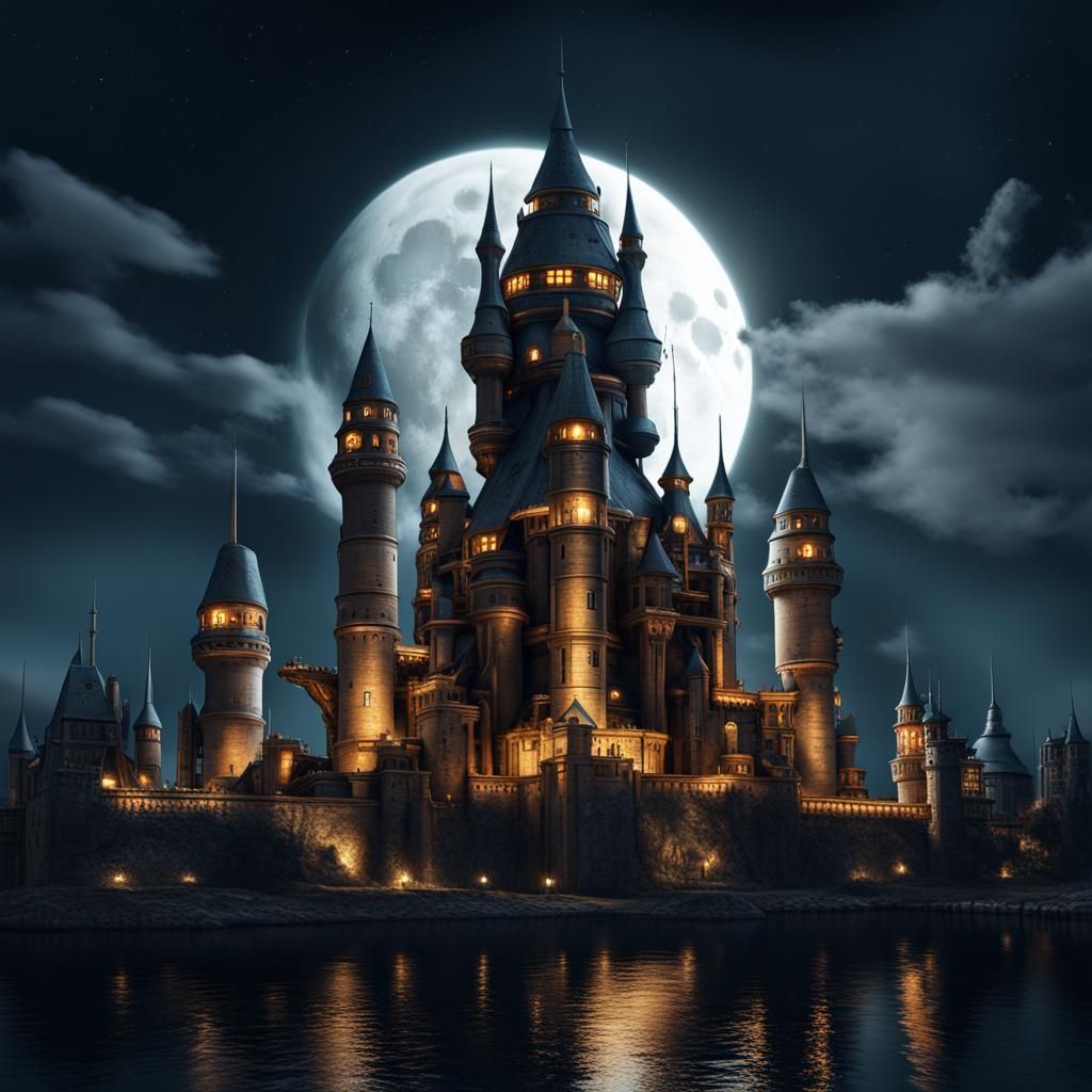 A towering castles at night. - AI Generated Artwork - NightCafe Creator