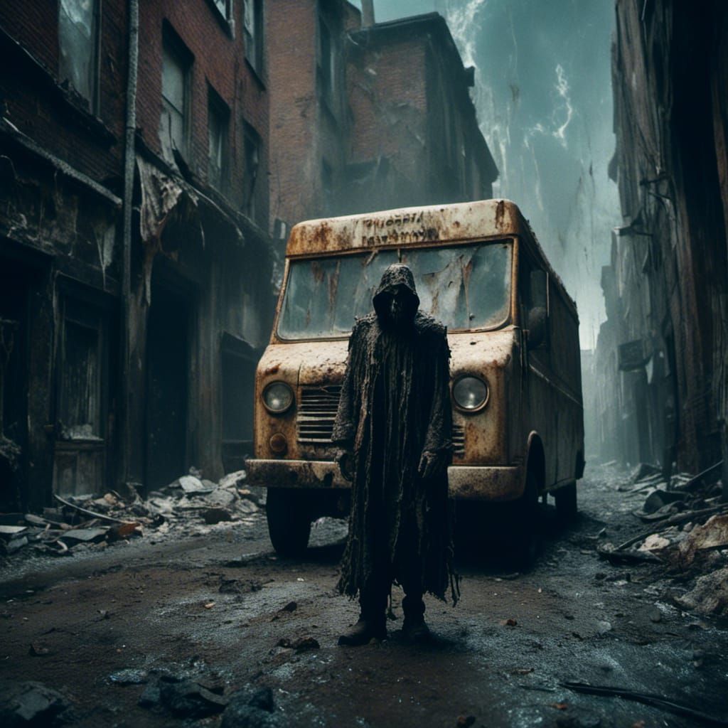 <lora:Macabre:1.0> The ice cream truck screeches to a halt i...