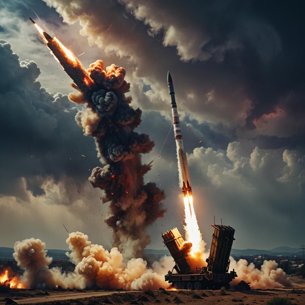 Iron Dome Intercepts Missile in Explosive Oil Painting