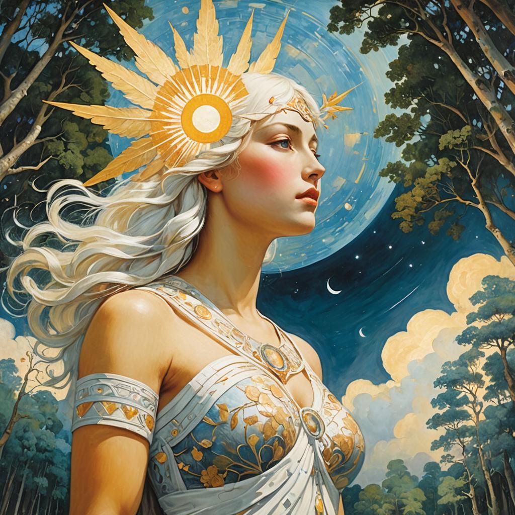 Finnish Sun Goddess Mosaic in Golden Light