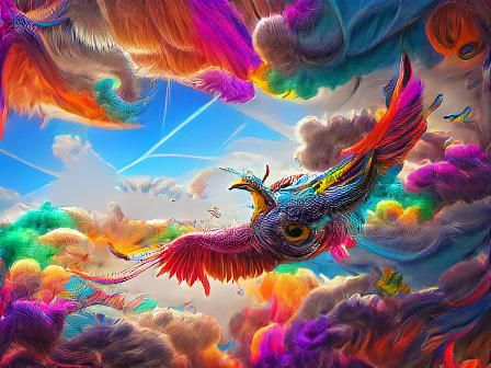 Mythical bird flying through the sky.