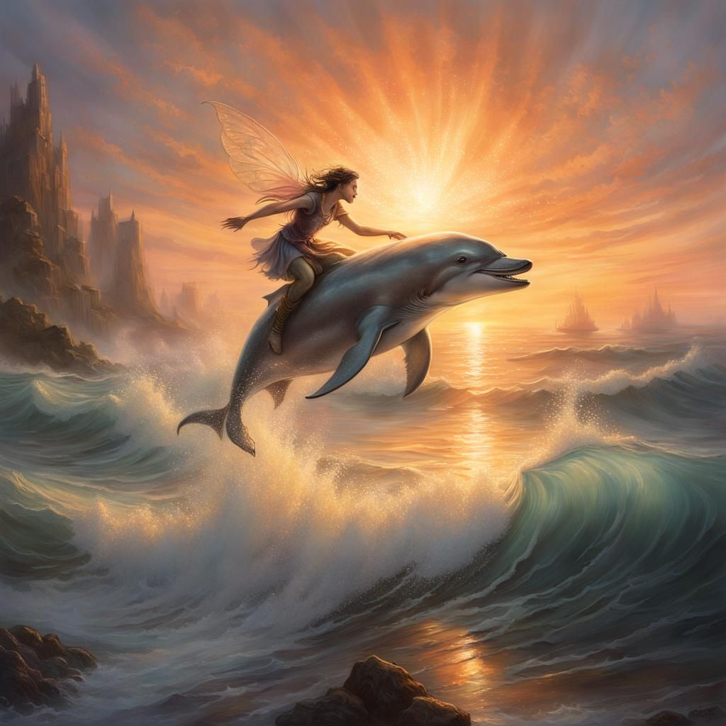 Dolphin and Fairy in Ethereal Fantasy Art