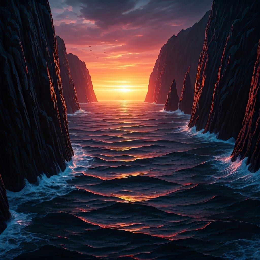 Dramatic Sunset Over Untouched Black Cliffs