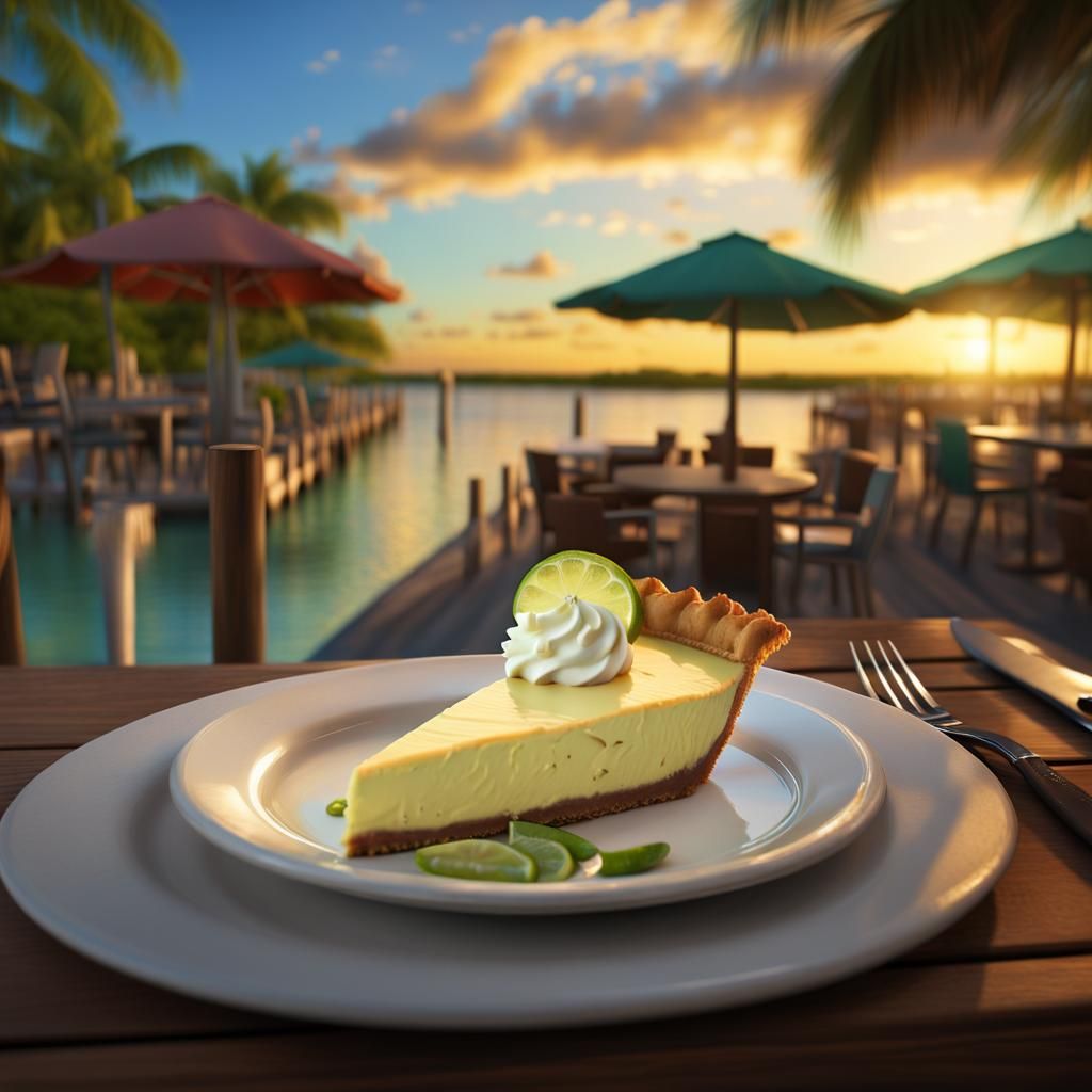 At an outdoor restaurant in Key Largo, focus on a table with key lime