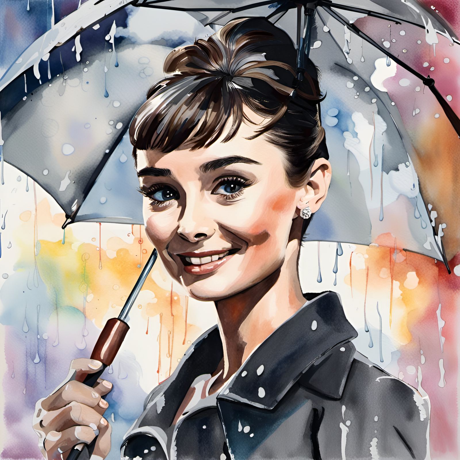 Audrey Hepburn Under an Umbrella  by @gothos_the_vain