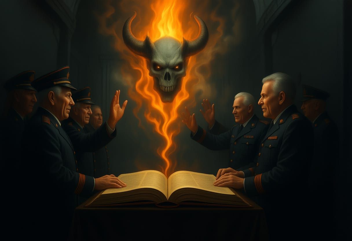 United States generals summoning demons in a dark forbidden ritual. 