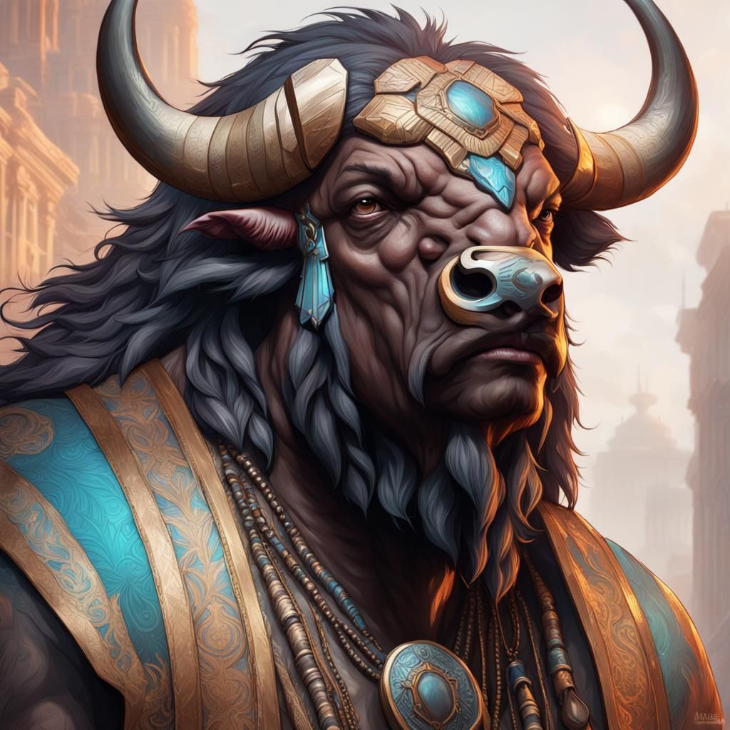 A person slowly transforms into a buffalo
