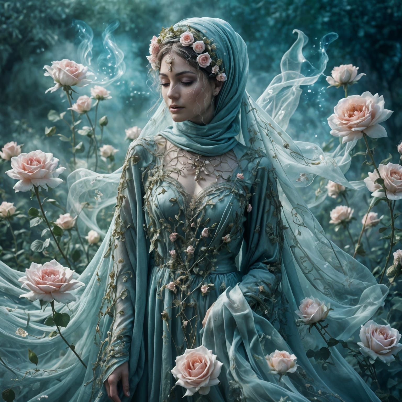 Mystical Fairy in a Sea of Roses