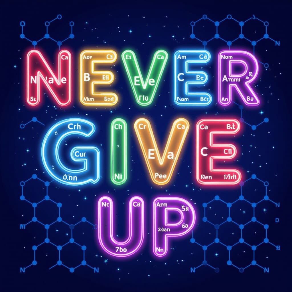 Neon Periodic Table Elements Spell Never Give Up