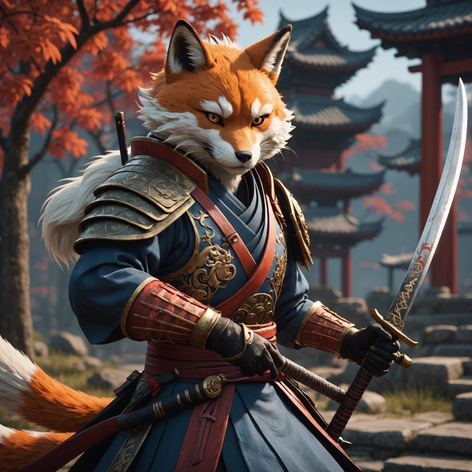 a kitsune warrior wielding a katana  by @Jeff