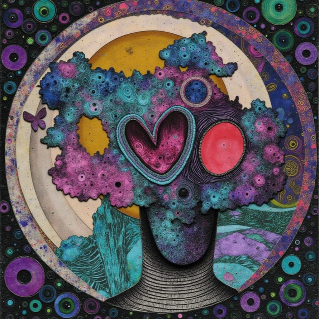 <lora:fantasy:1.0> <lora:art:1.0> <lora:SecretSauce:1.0> Strikingly emotive surreal Collage made from fragments torn from gelatin_Monotypes ...