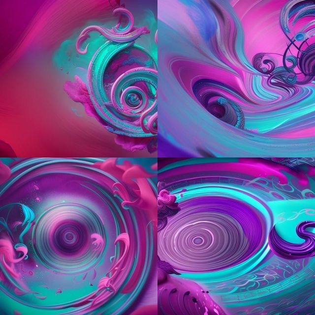 swirling music notes with pink purple and teal