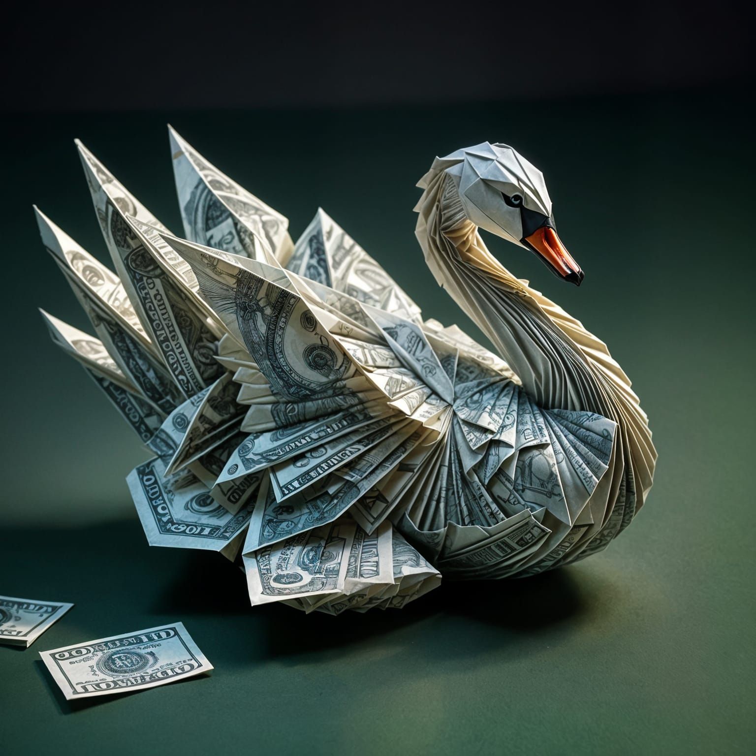 origami swan, paper money   by @Tilted25