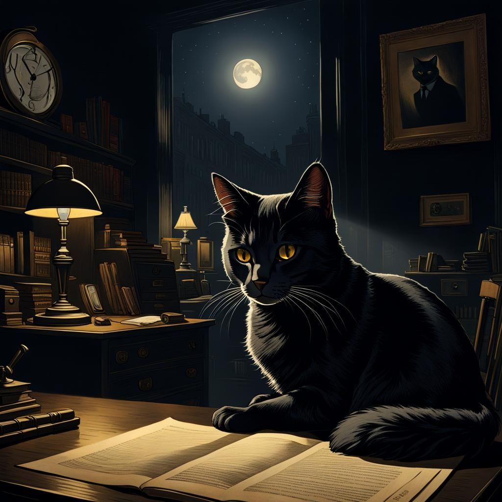 Hyperdetailed 8k resolution, art by Théophile Steinlen, cat detective ...