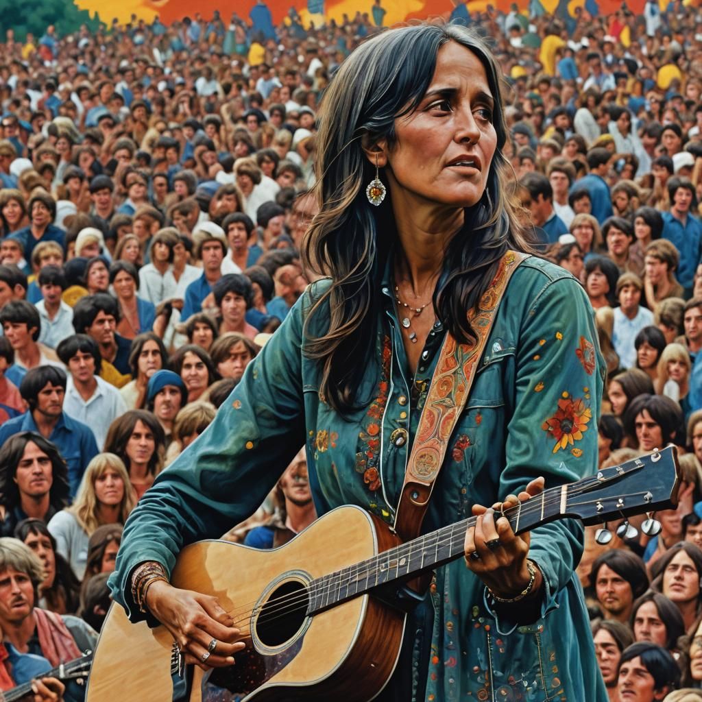 Joan Baez at Woodstock - AI Generated Artwork - NightCafe Creator