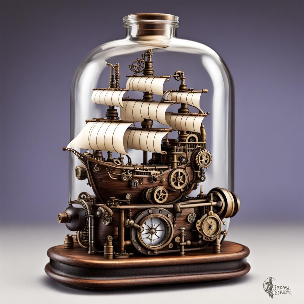 Pirate ship in a bottle