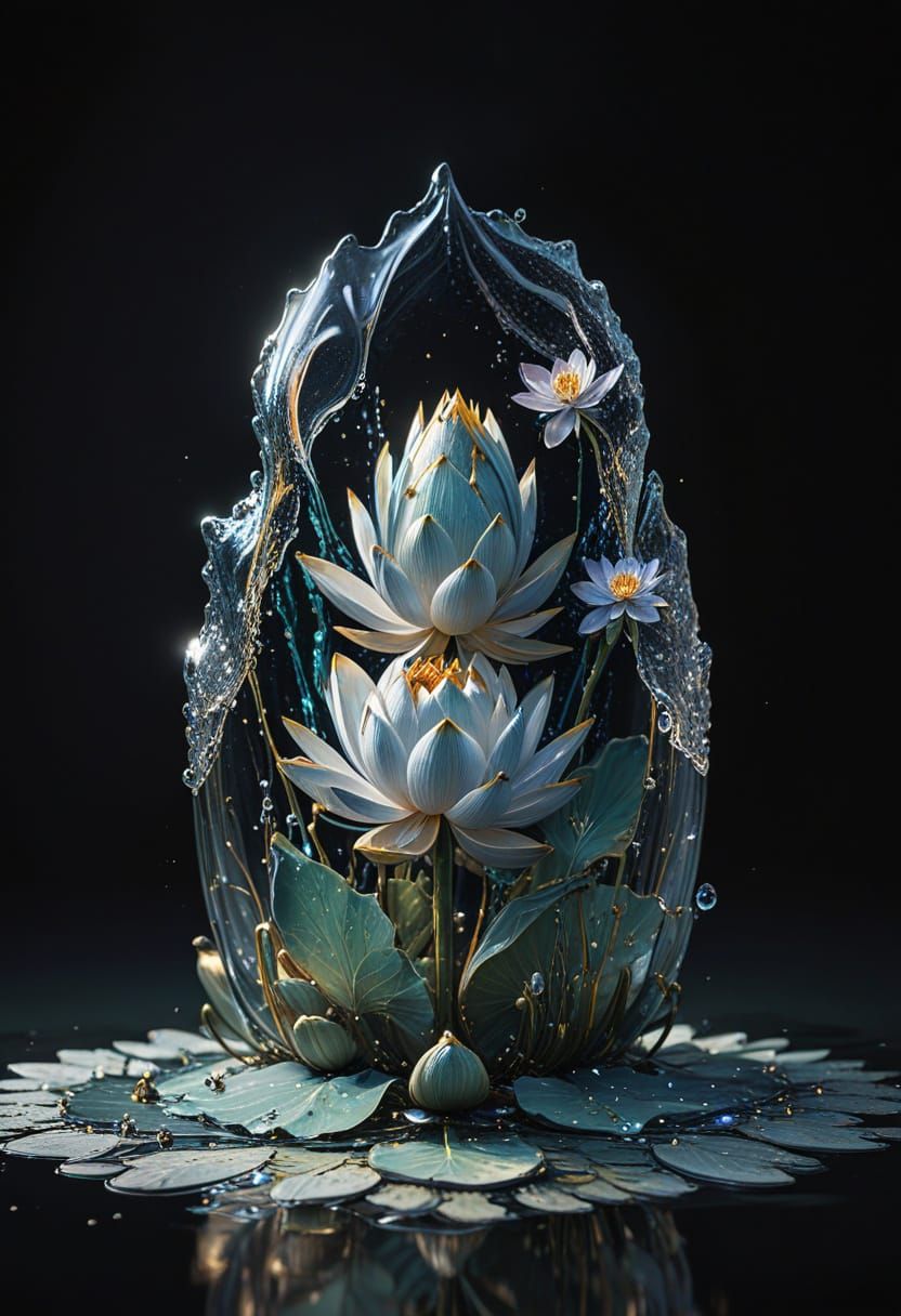 A serene lotus flower blooms on a tranquil pond. Medium shot. high contrast, 3d shading splash art, ultra ...  by @Silken