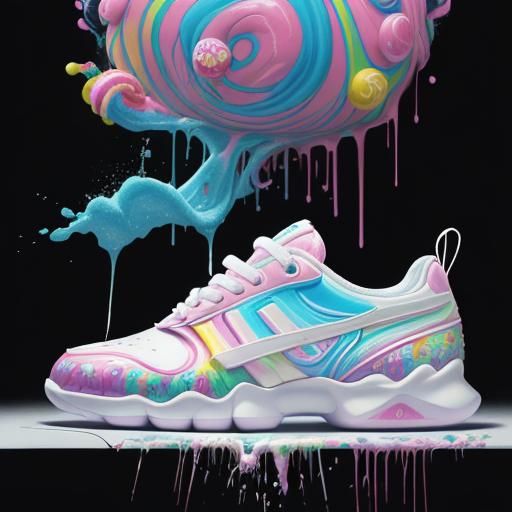 Epic white tennis shoe cotton candy splash art 