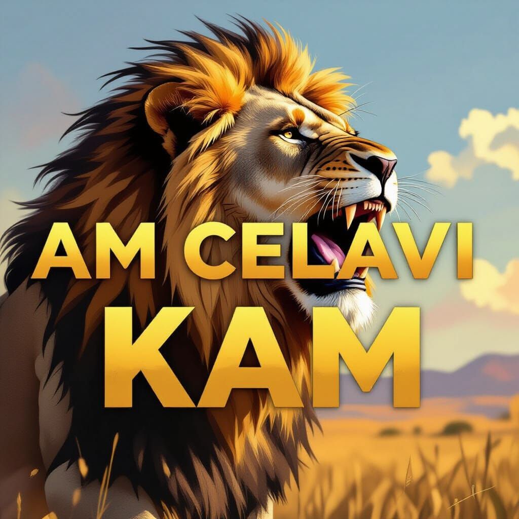 Lion Roaring with Hebrew Text in Digital Art Style