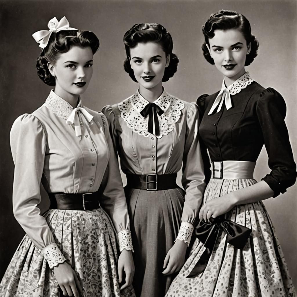 Beautiful women wearing blouses and skirts with ribbon, lace...