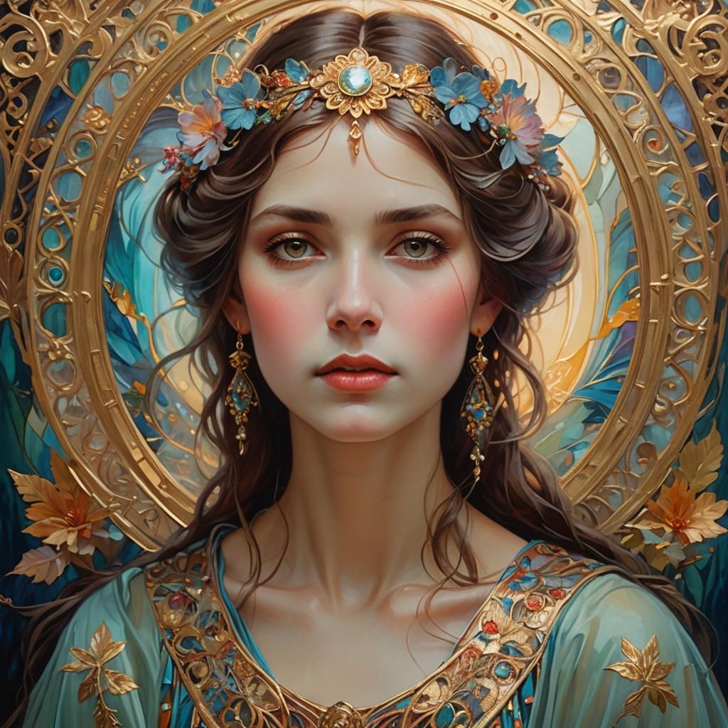 Mystical Woman Portrait in Art Nouveau Style