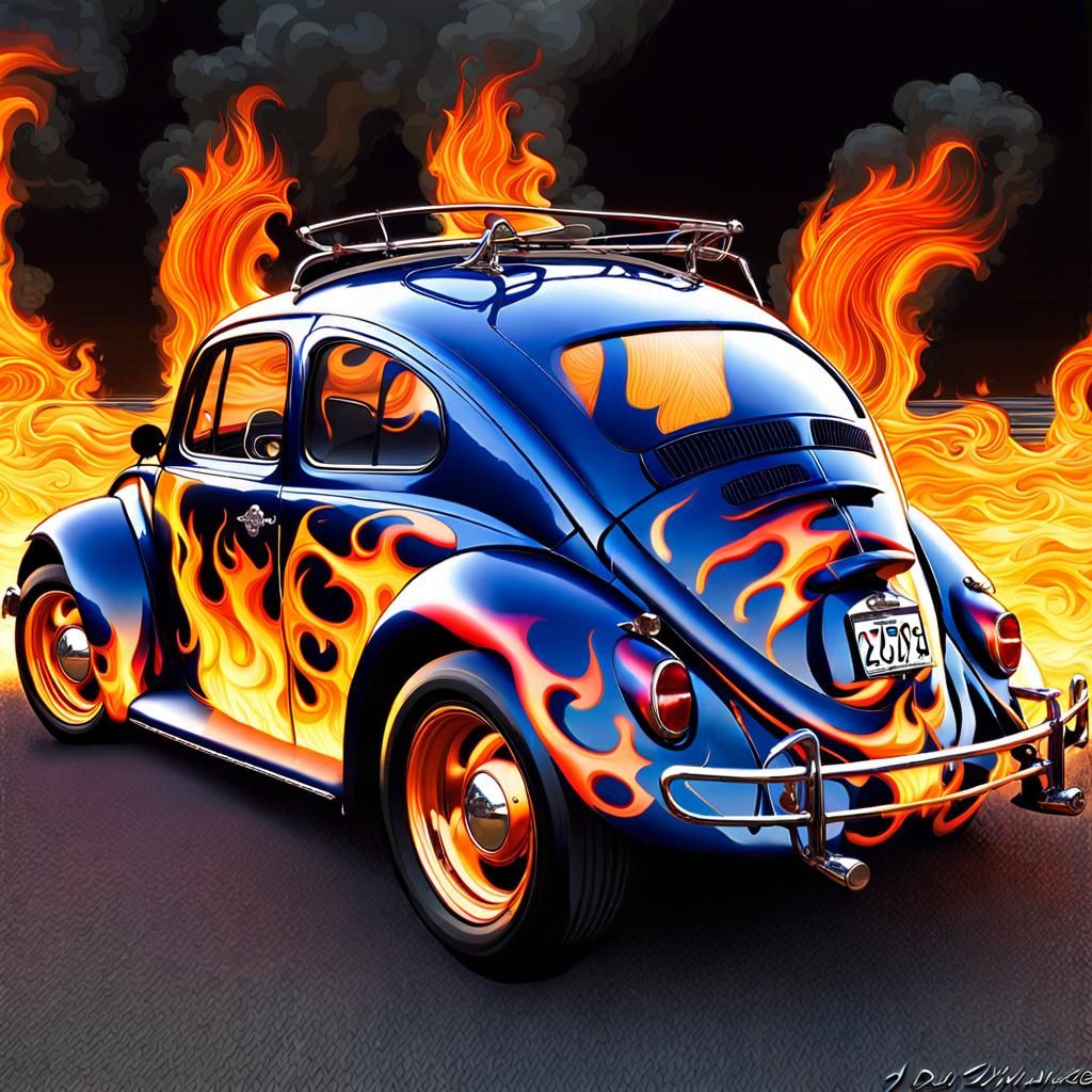 Very cool fast (1970’s Volkswagen Beetle hot rod with flames...