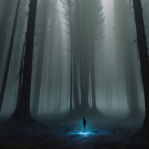 Mystical Figure at Forest Edge in Golden Glow
