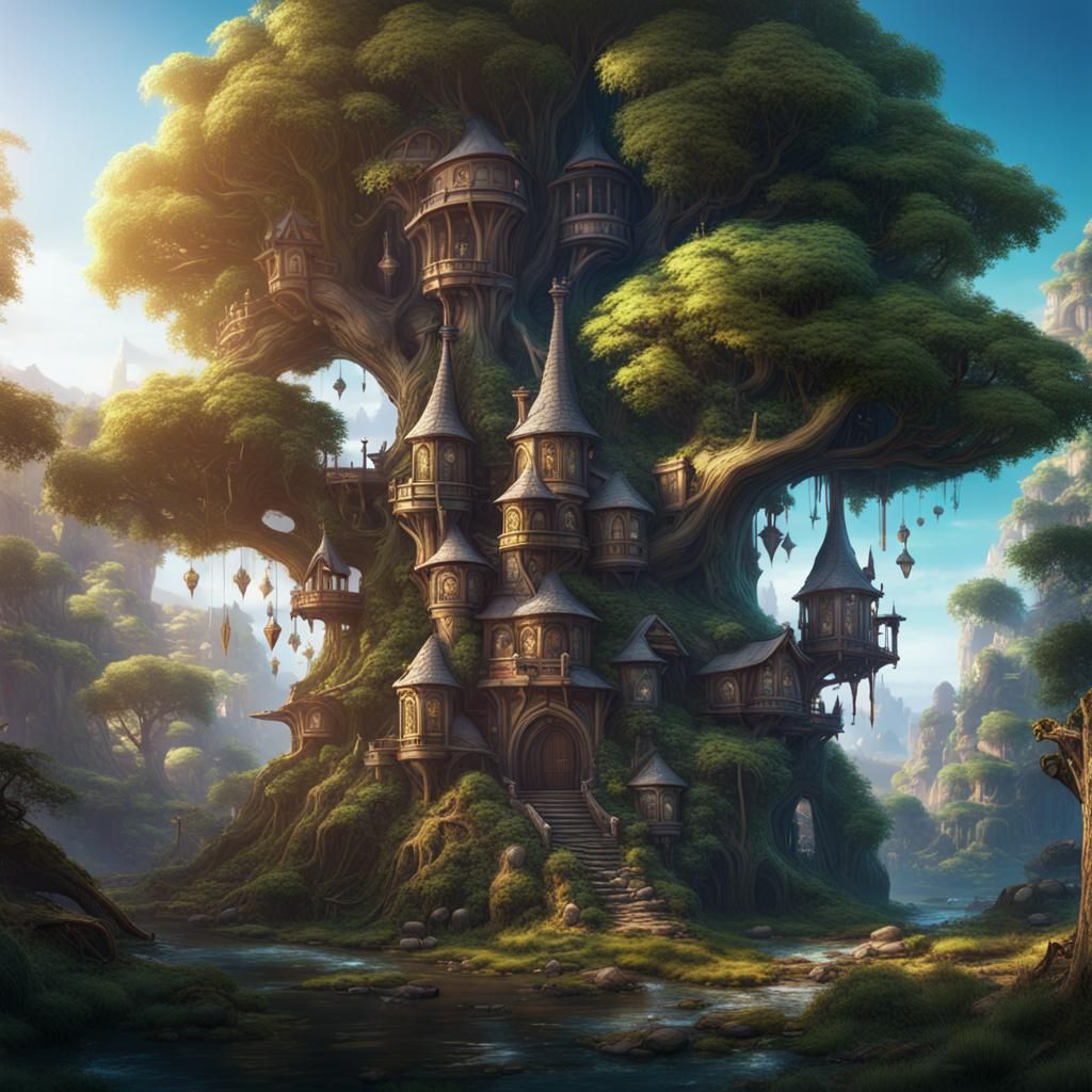 Fairy City in the Trees - AI Generated Artwork - NightCafe Creator