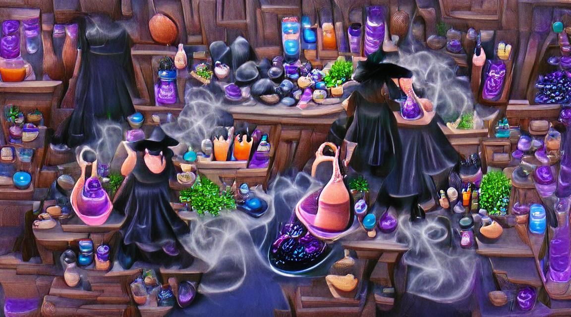 Potion Witch in a black dress