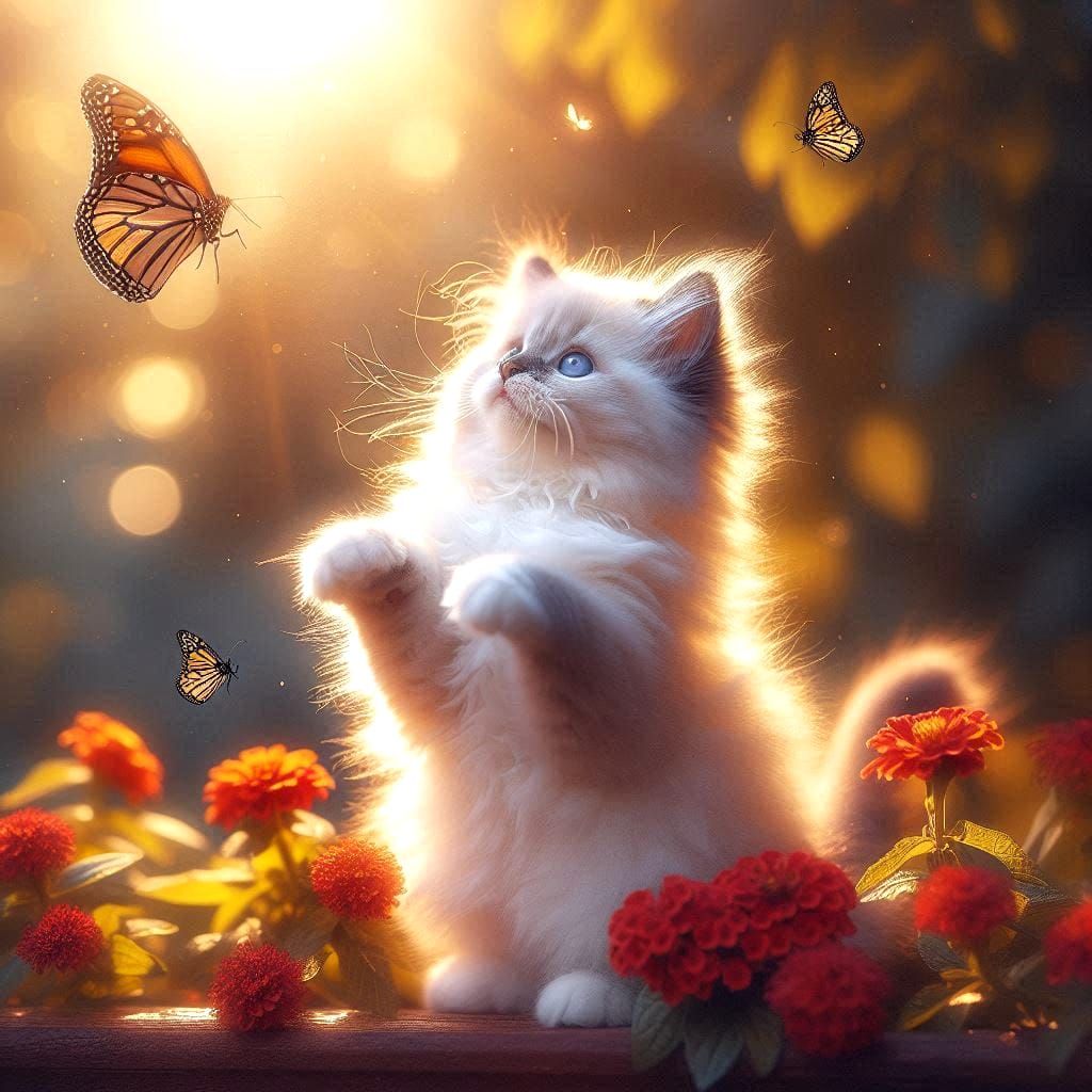 Kitten Chasing a Butterfly
