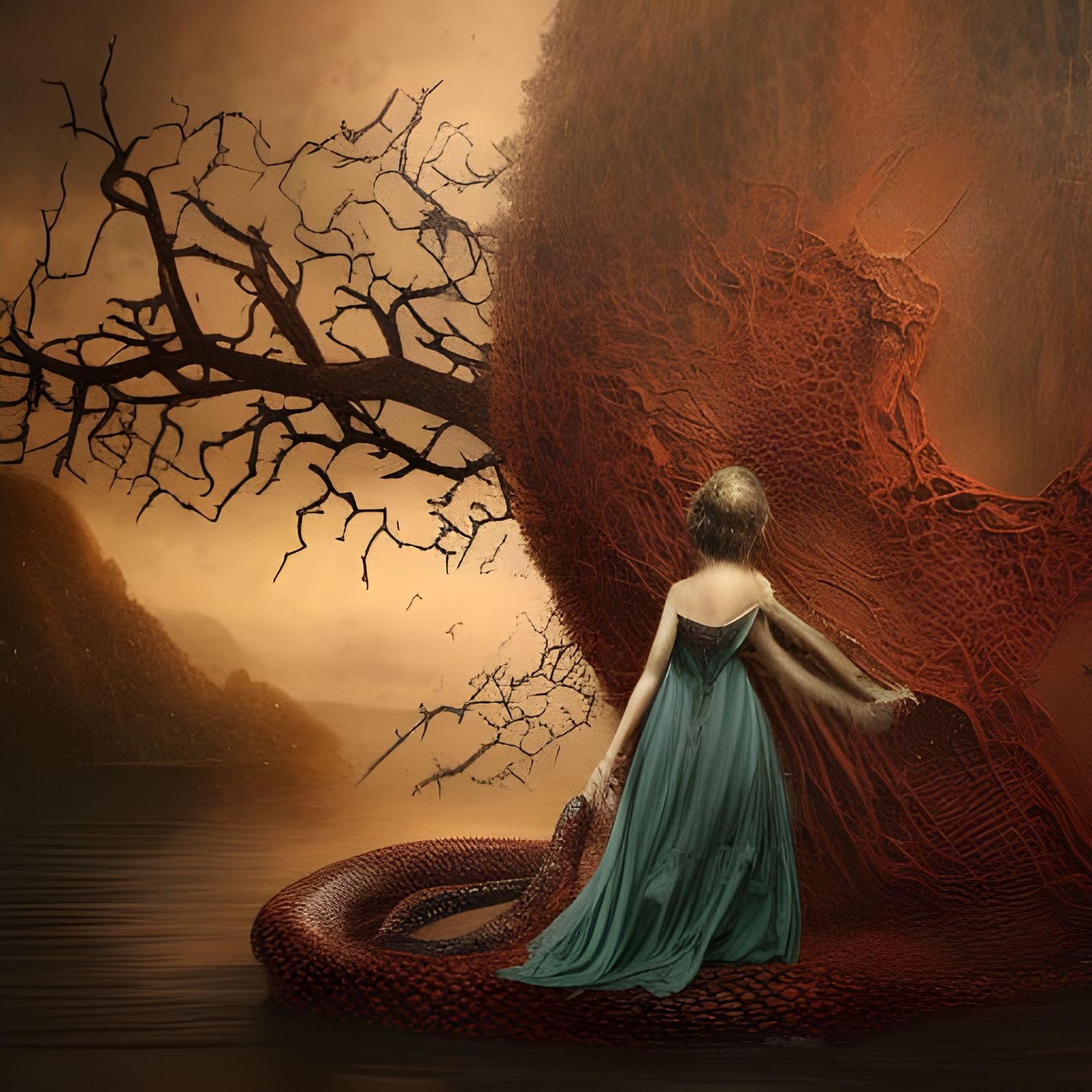 Broken Heart Girl in Web of Lies: Fantasy Art