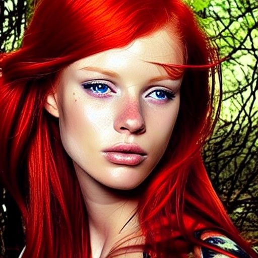 Red-Haired Beauty in Sunlit Forest