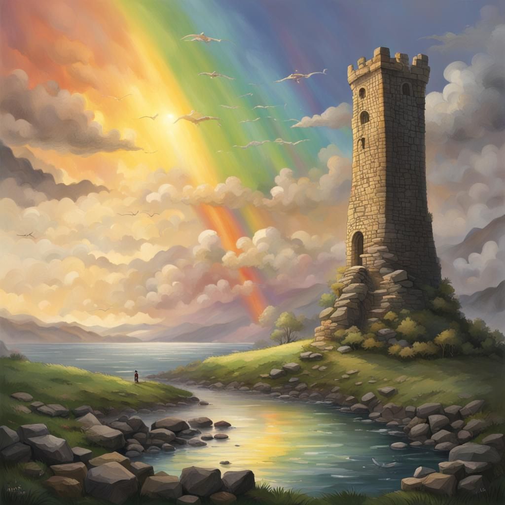 "Look at his tower of stone I see a rainbow rising Look there, on the horizon"  by @Kleo Ginger
