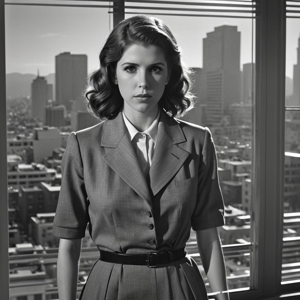 Anna Kendrick, 1940s, film noir, black and white, Raymond Ch...