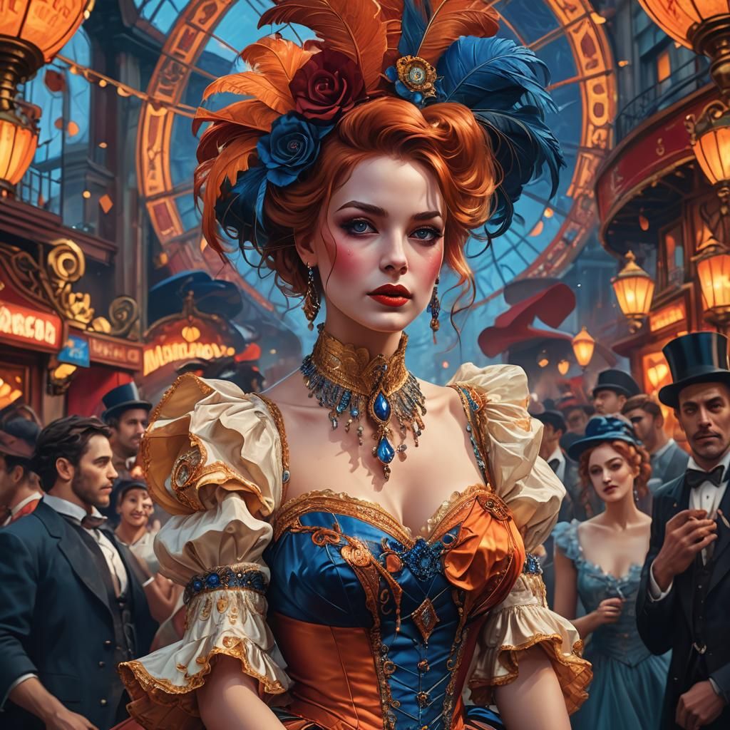 Moulin Rouge, Dance,Can-can orange blue head and shoulders p...