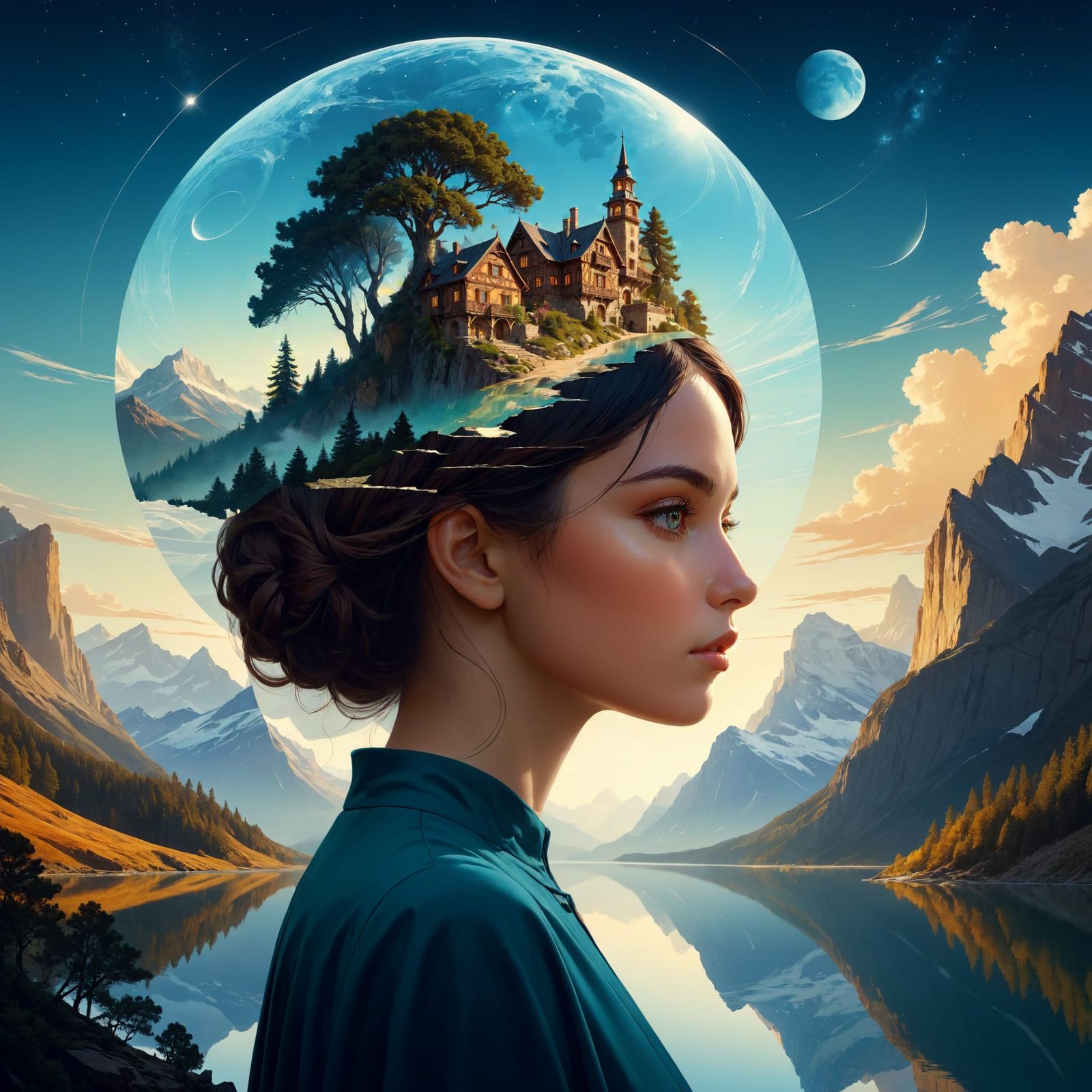 Surrealistic portrait collage.