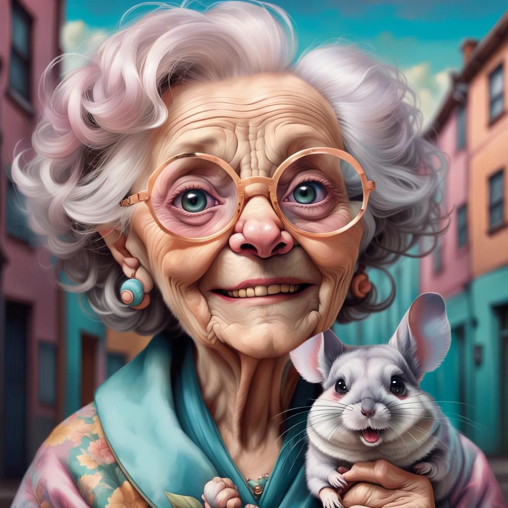 Old lady with chinchillas 🐭🤓 Happy grandma prompt by @Mormookiee - AI ...