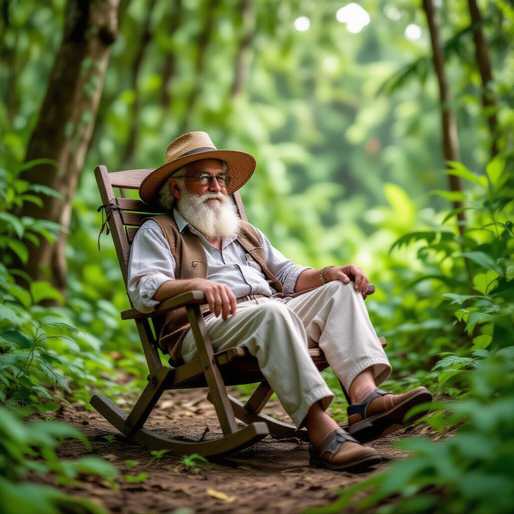 Wooden Rocking Chair in Jungle Setting