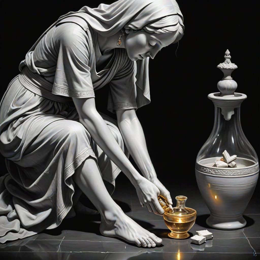 A wise virgin with oil for her lamp