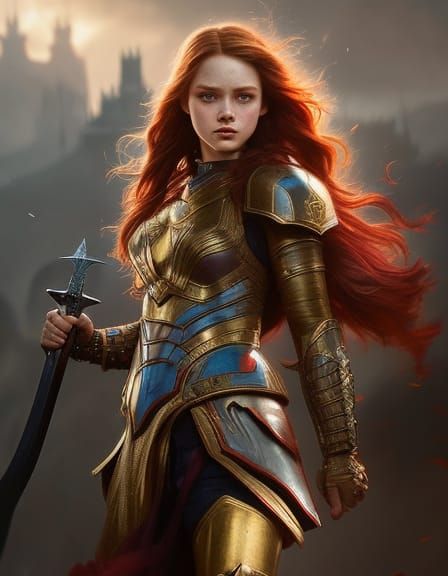 Warrior girl with wavy red hair 34 - AI Generated Artwork - NightCafe ...