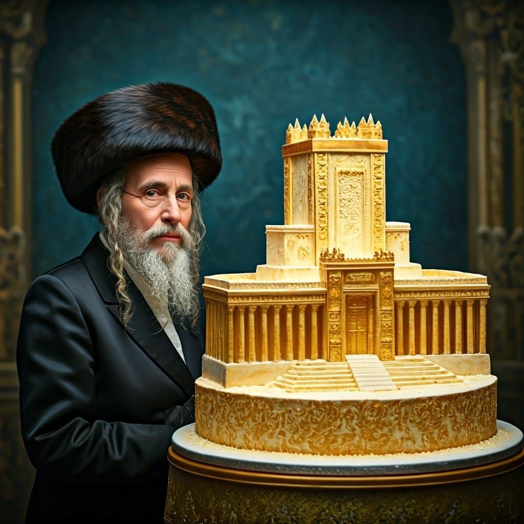 Jewish Woman with Temple Cake in Chagall Style