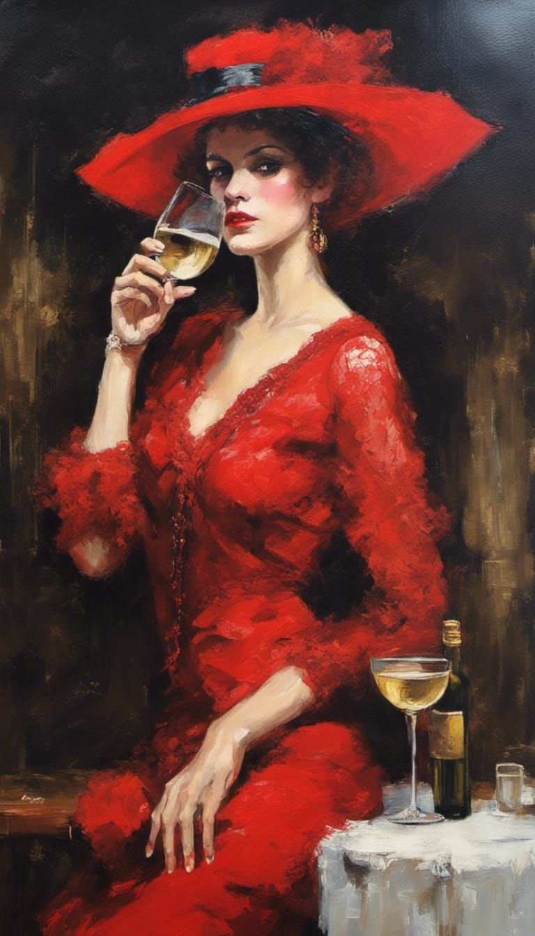 1890's Bar girl with glass of white wine
