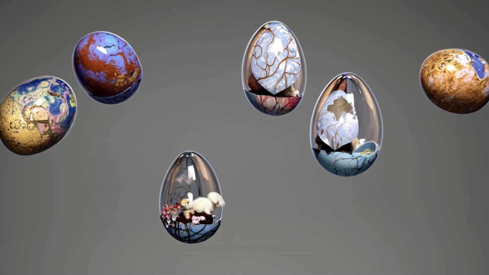 collection of floating glowing crystal eggs