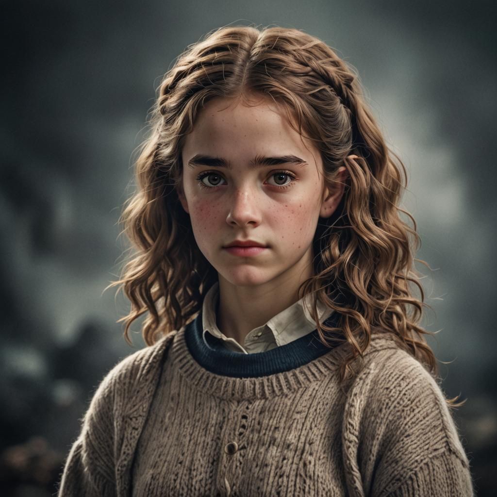 18 year old, Hermione Granger with round otter ears on her h...
