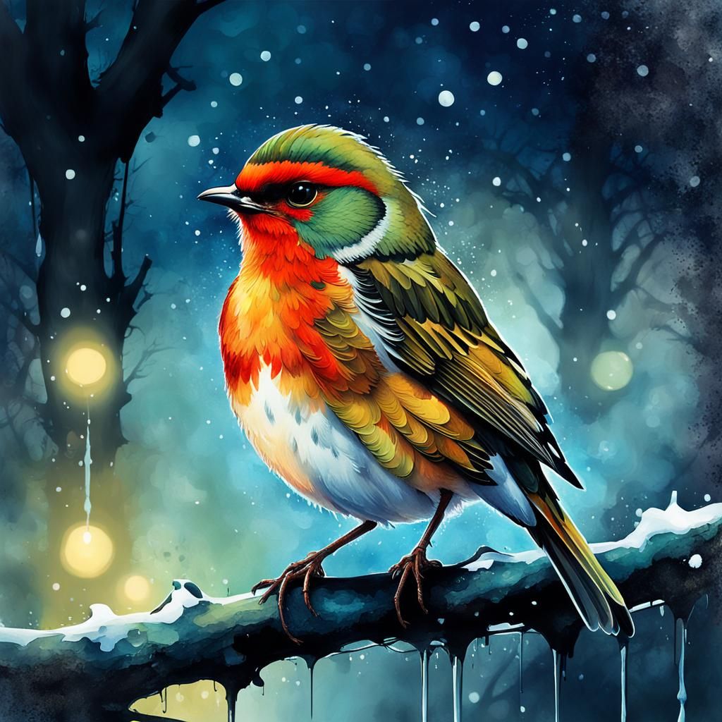 Wonderful little redbreast, in style of Albrecht dürer,   in night w dreamcore ith twilight light colors. ...  by @Adu entertainment