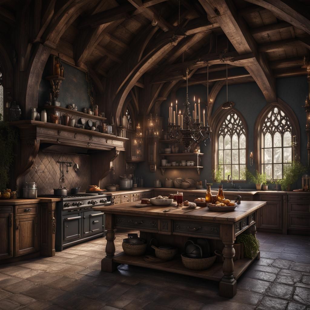 Huge tudor gothic kitchen.