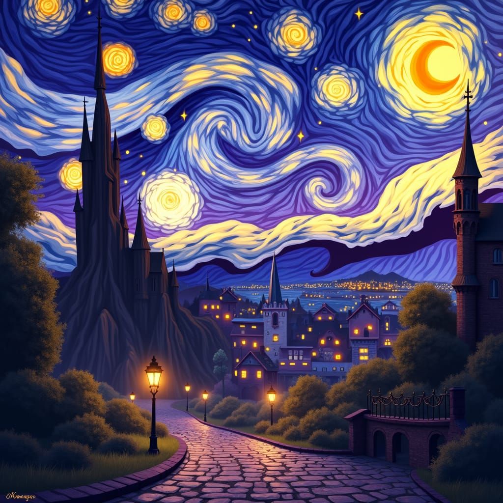 Starry Night by Van Gogh realistic Dark Fantasy 