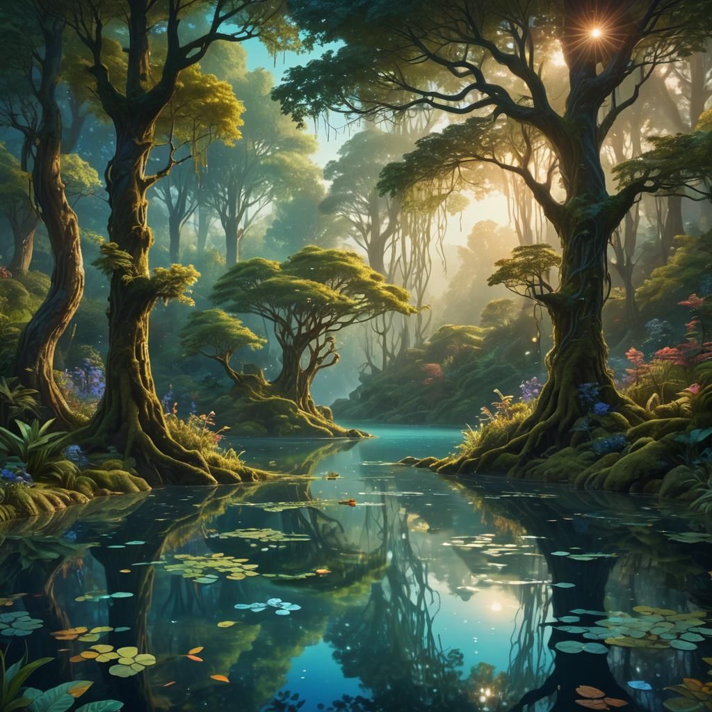 Mystical Forest and Lake in Fantasy Concept Art
