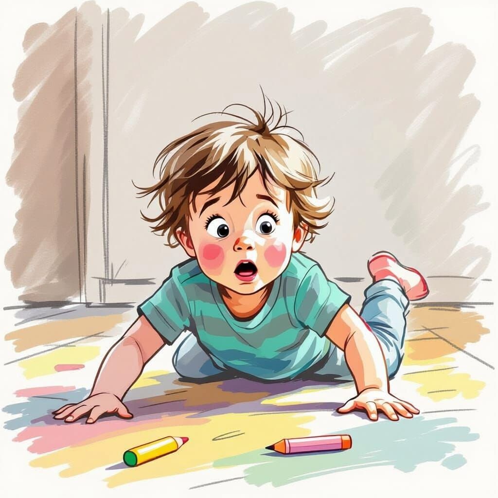 Child's Near Fall in Sketchbook Style